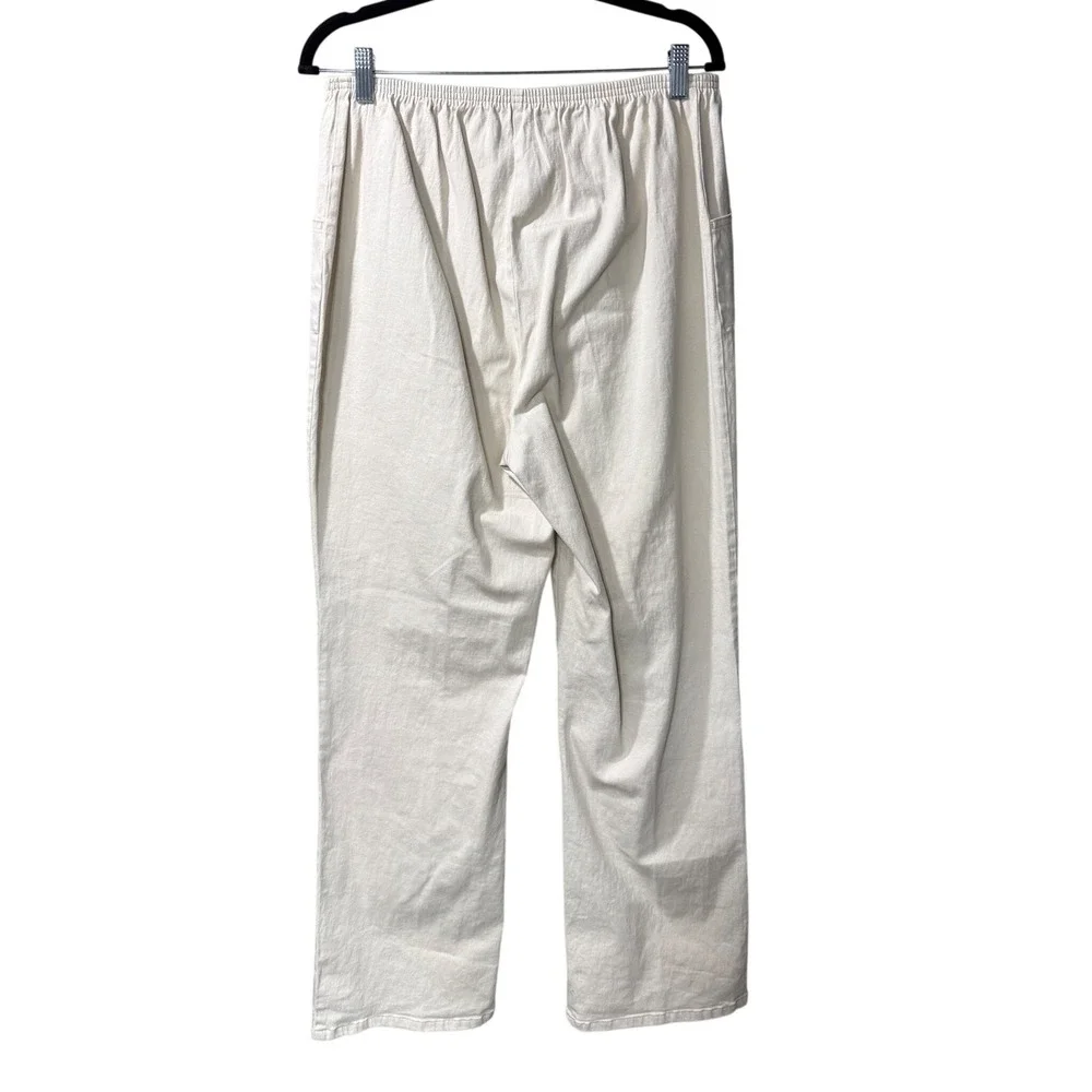 Denim & Co Womens Large Beige Elastic Waist Cotton Stretch Pull On Pants Casual